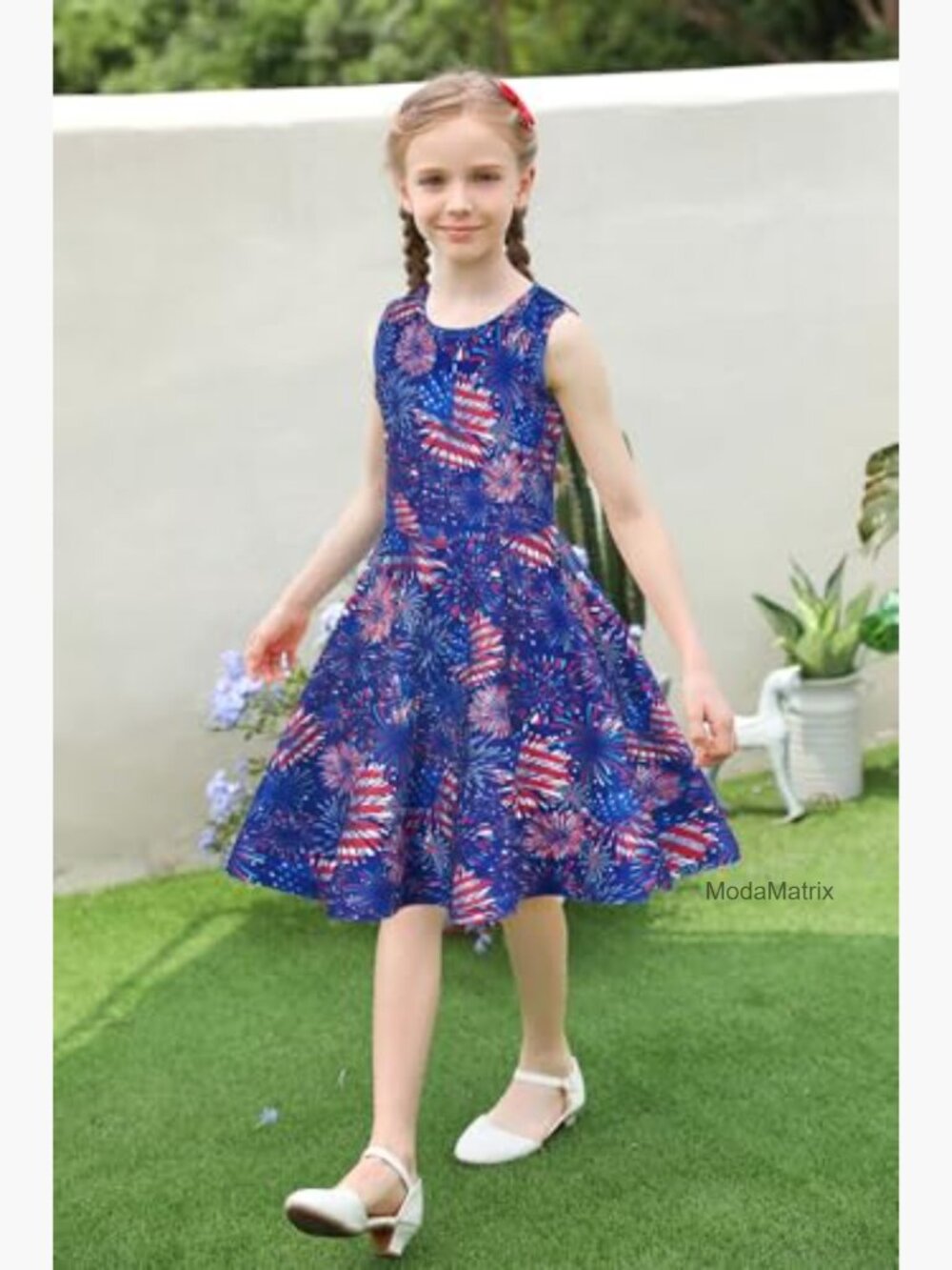 Sleeveless Girls Patriotic Flag Dress A-Line Twirl Hem USA - Picture 6 of 7
